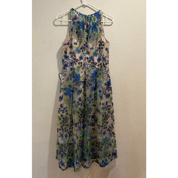 Adrianna Papell NWT Blue Multicolor Embroidered Fit and Flare Dress Size 8 - Picture 4 of 9